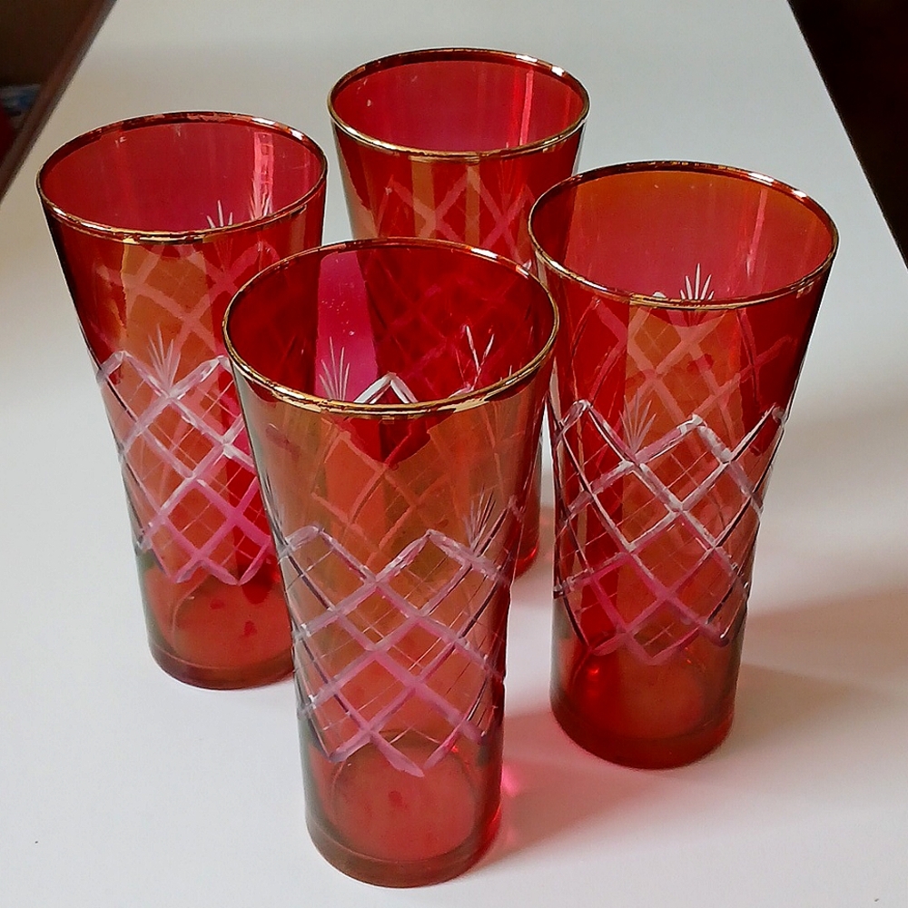 Vintage Czech Ruby Red Glasses